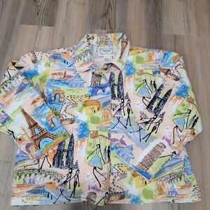 Vintage Oversized Tantrums Jacket Womens Size Large Paris France Print Colorful